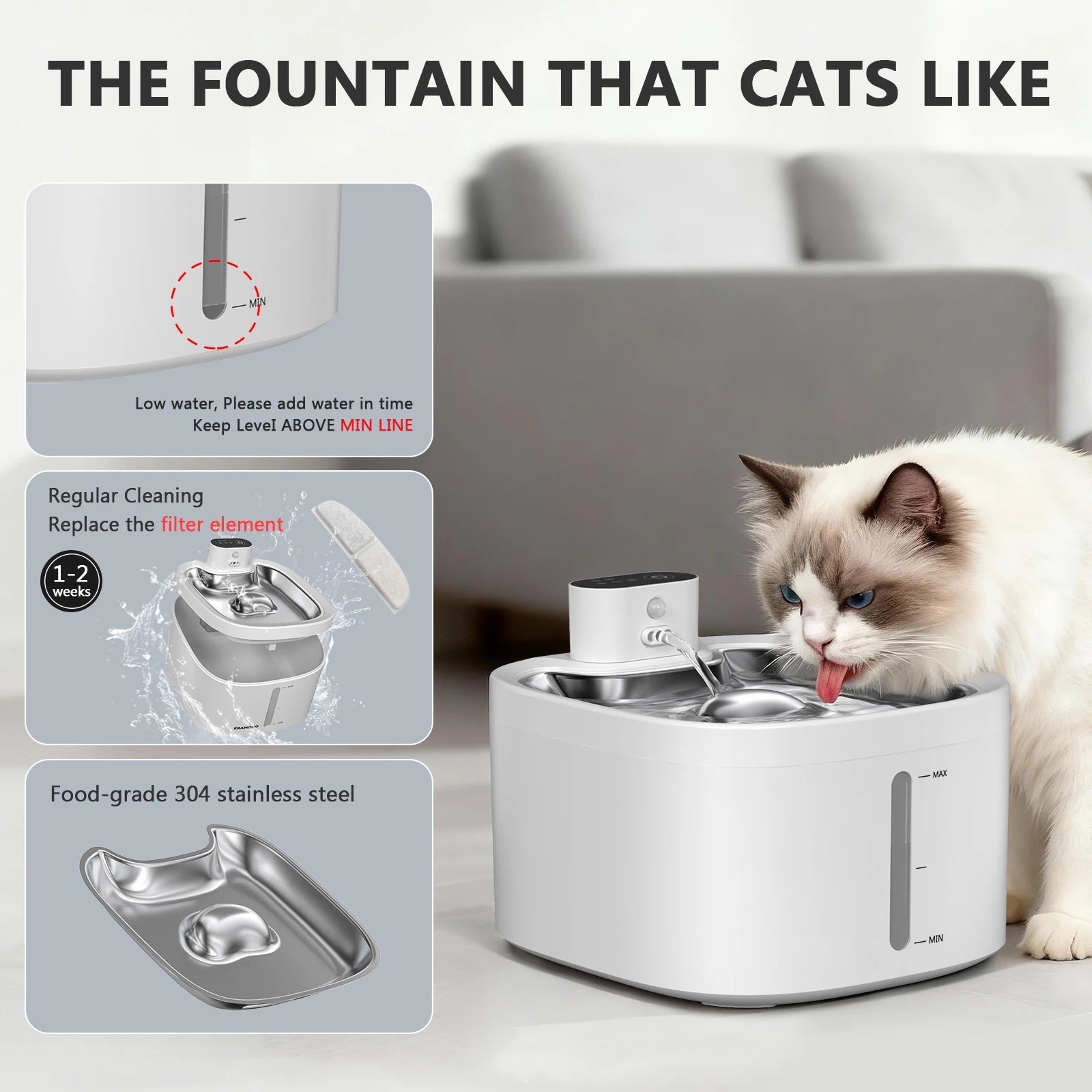 Wireless 3.5L Stainless Steel Water Fountain